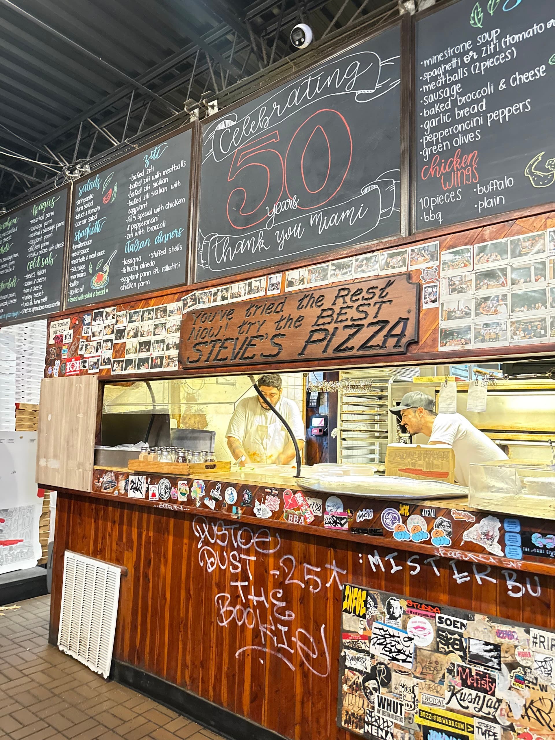 Steve's Pizza interior celebrating 50 years in Miami