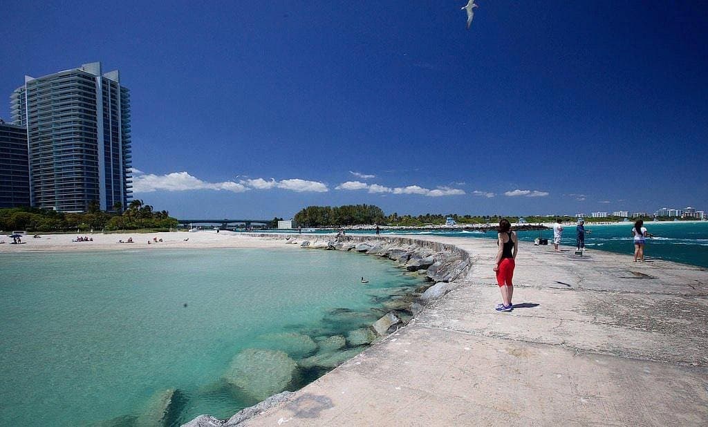 Surfside Beach view in Miami with clear waters