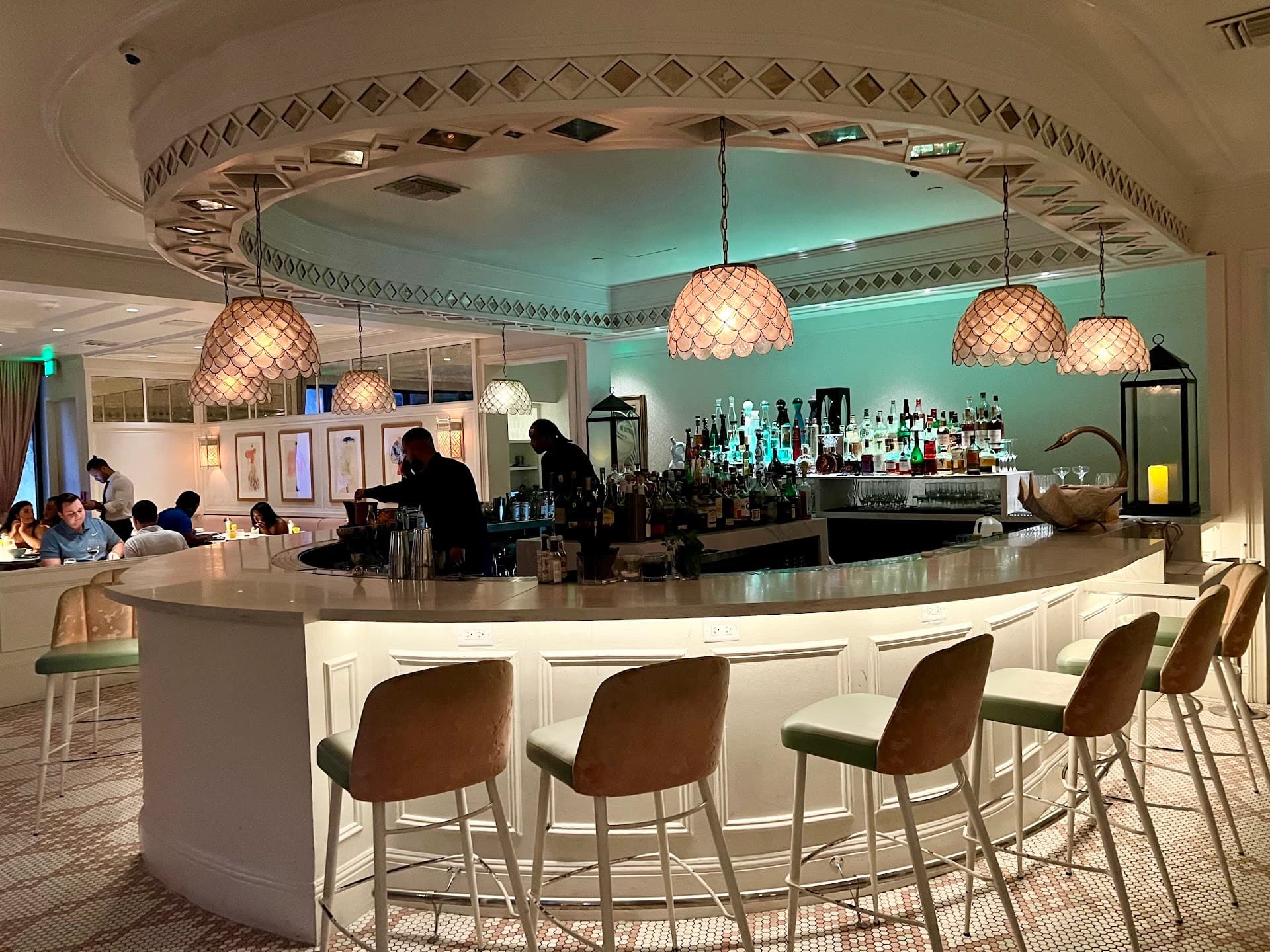 Swan bar area with elegant lighting in Miami