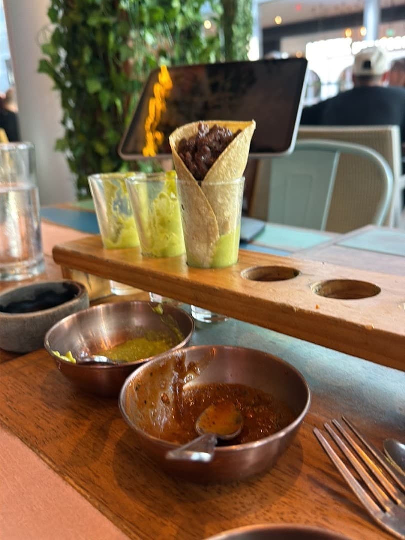Tacos and sauces at Tacology Brickell in Miami