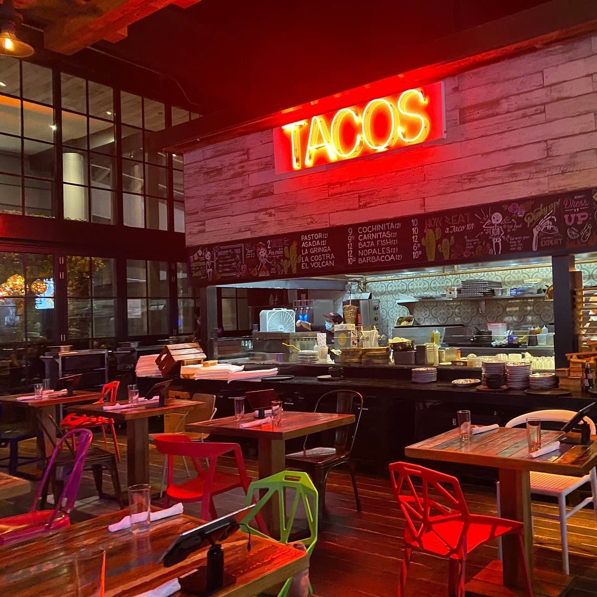 Tacology Brickell interior view with Tacos sign
