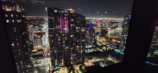 Night view of Miami skyline near Tea Room