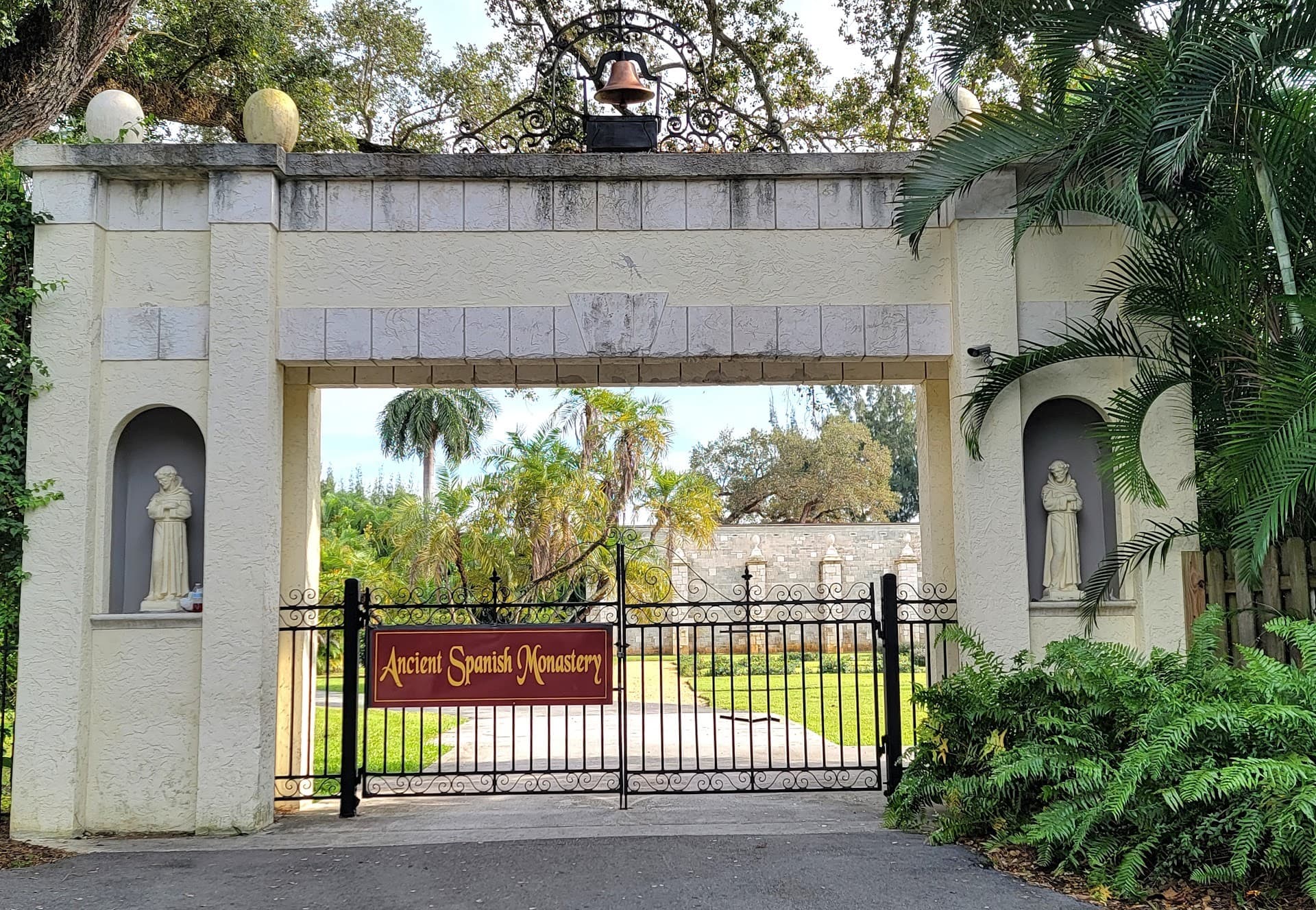 Ancient Spanish Monastery entrance with gates in North Miami Beach