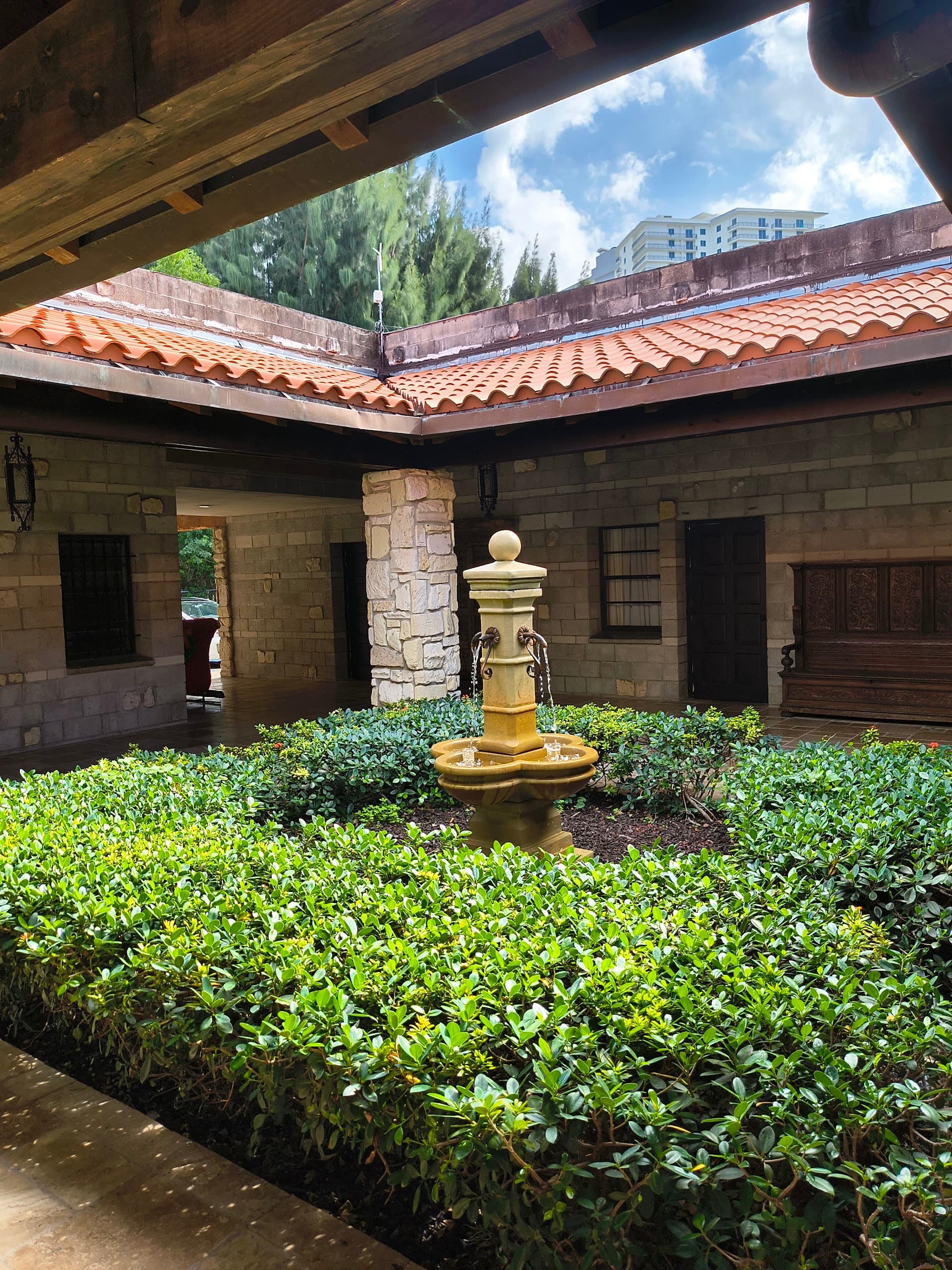 Fountain and greenery at The Ancient Spanish Monastery, North Miami Beach