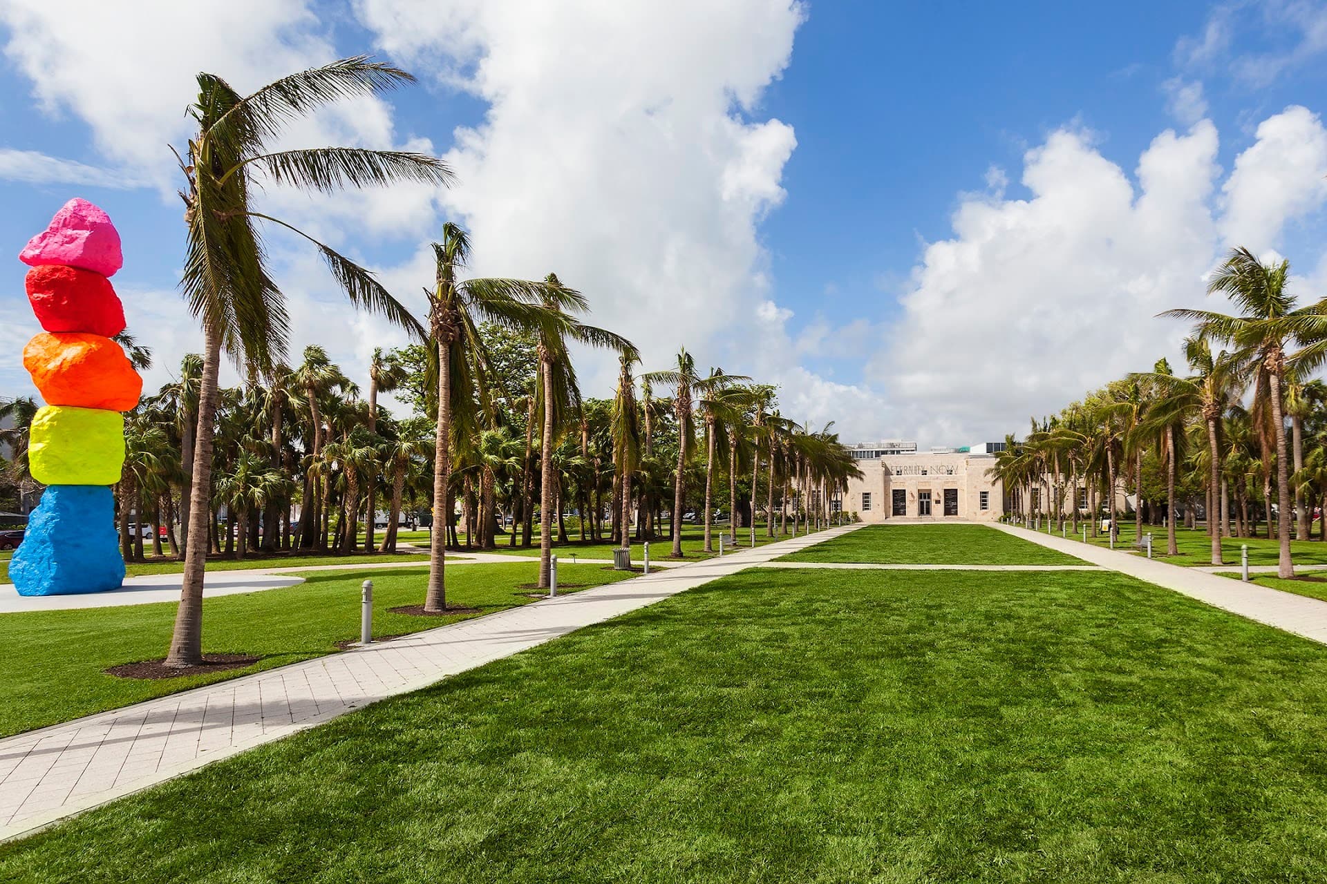 Colorful sculpture outside The Bass in Miami Beach