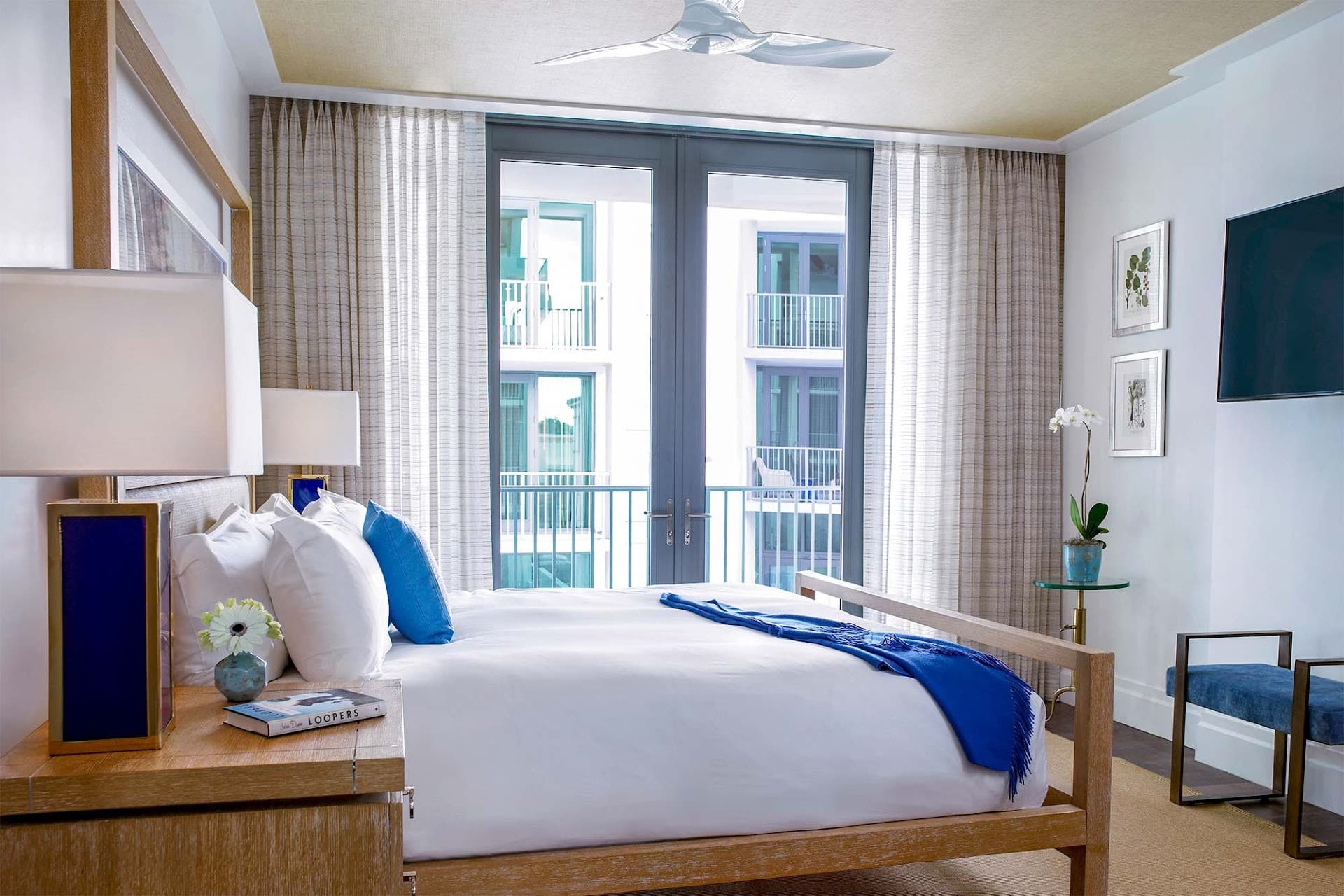 Stylish guest room at The Betsy Hotel in Miami Beach