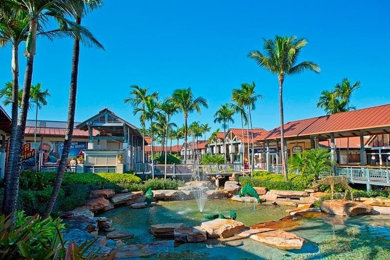 Scenic view of The Falls in Miami with palm trees