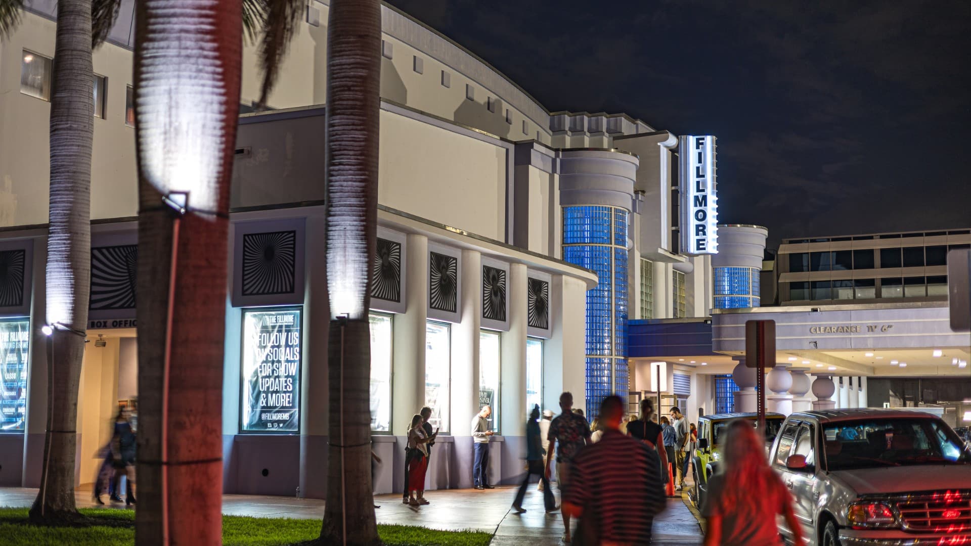 The Fillmore Miami Beach exterior at night