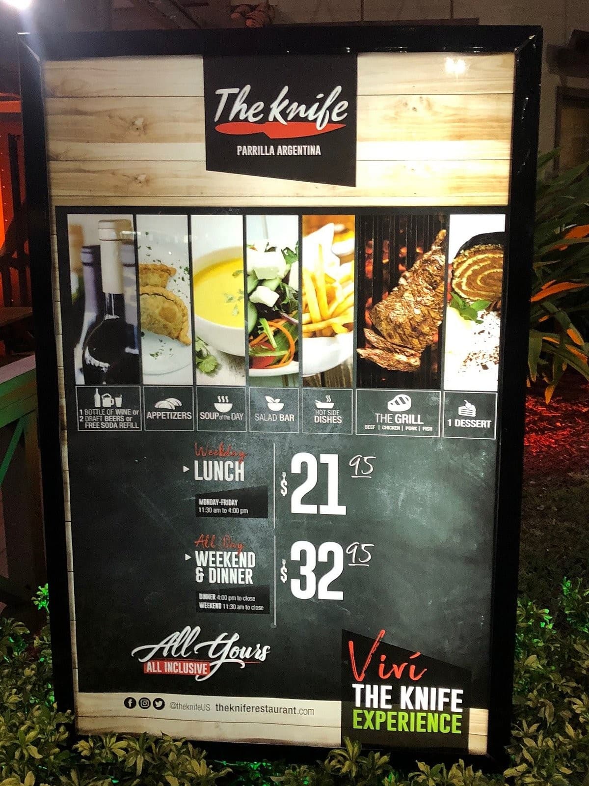 The Knife Parrilla Argentina menu sign in Doral