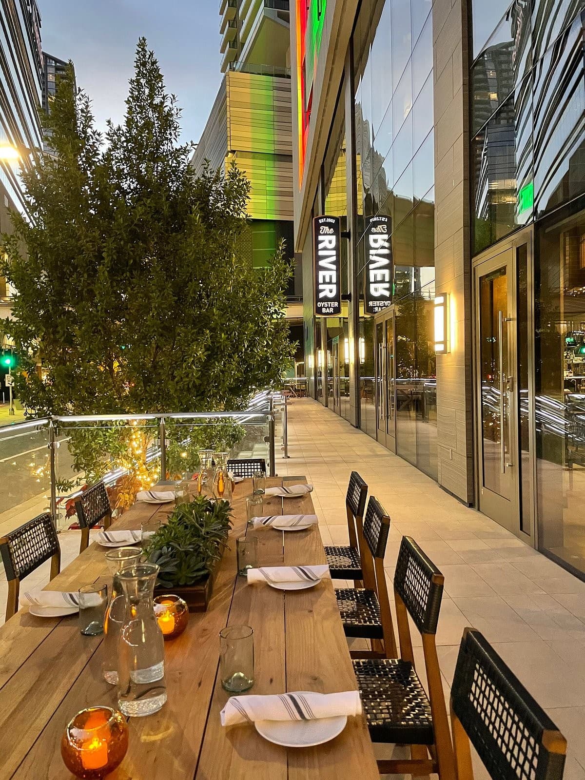 Outdoor dining area of The River Oyster Bar in Miami