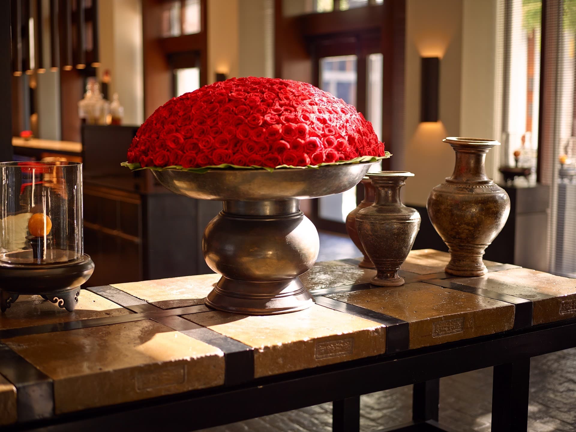 Rose arrangement in lobby at The Setai, Miami Beach