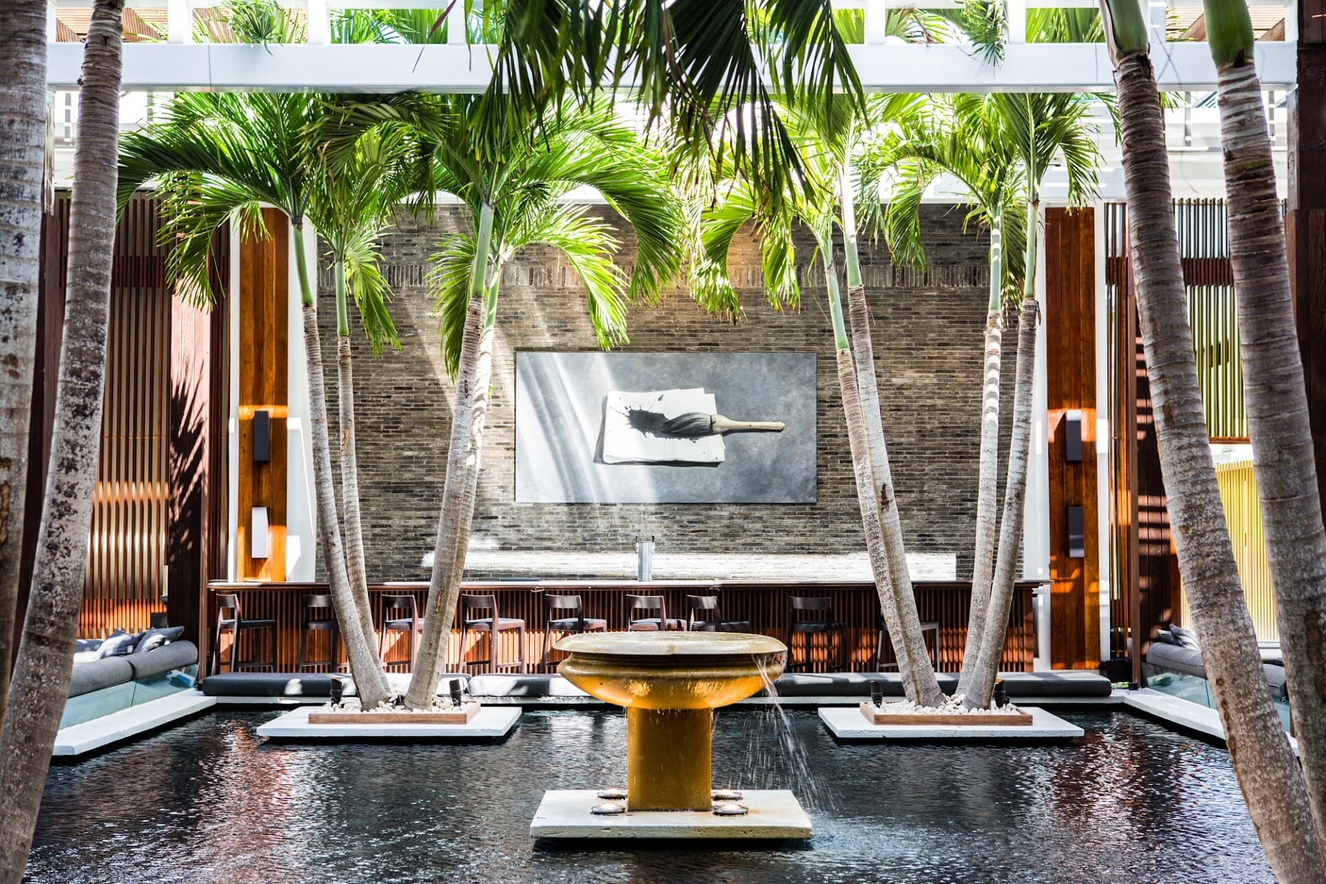 The Setai lobby with water feature in Miami Beach