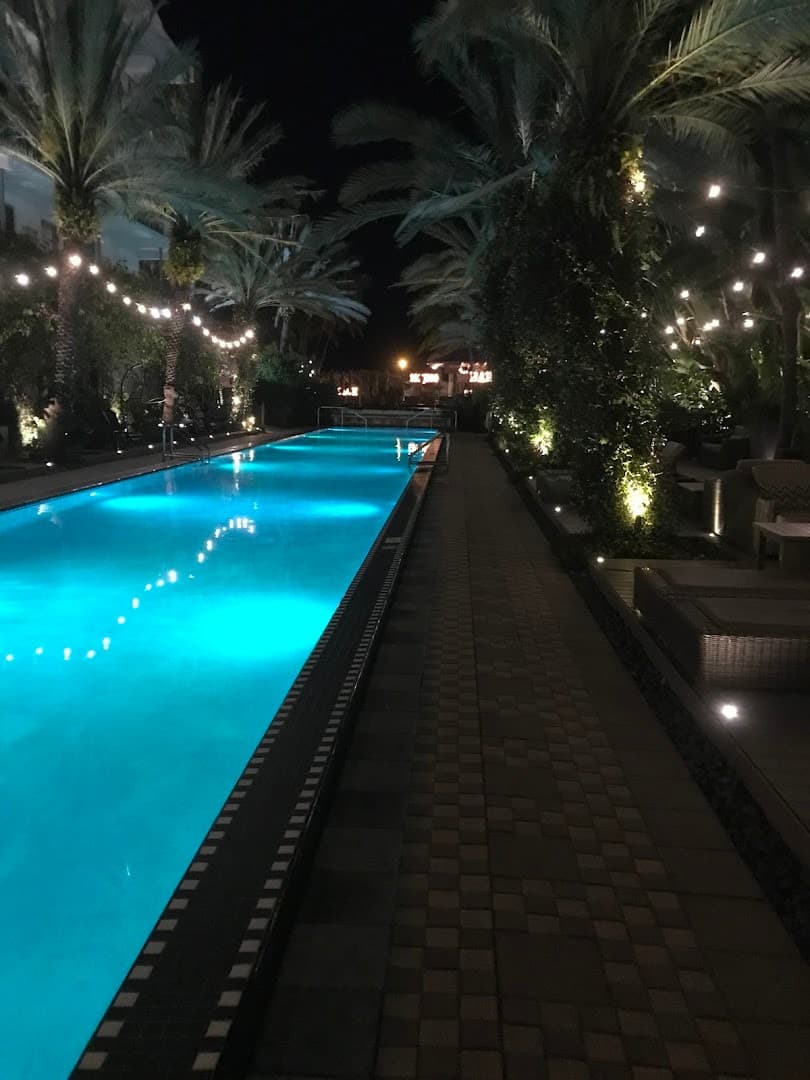 The Setai pool area at night in Miami Beach