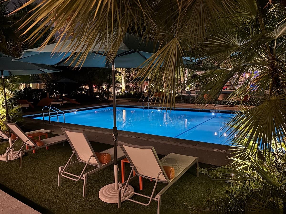 The Vagabond Hotel Miami pool area at night