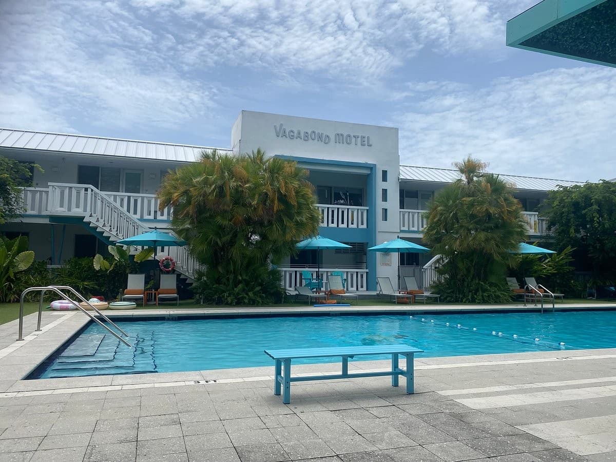 Vagabond Hotel Miami pool area with lounge chairs