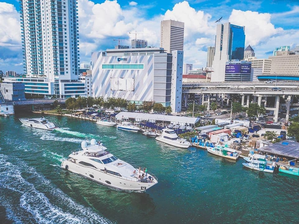 Waterfront view of The Wharf Miami at night