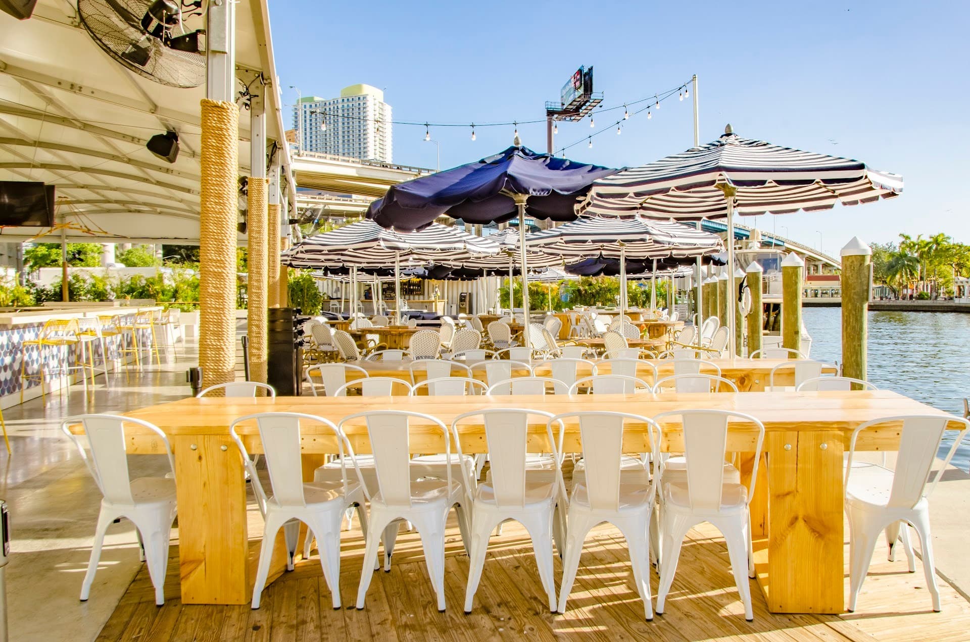 Outdoor seating area at The Wharf Miami, vibrant ambiance