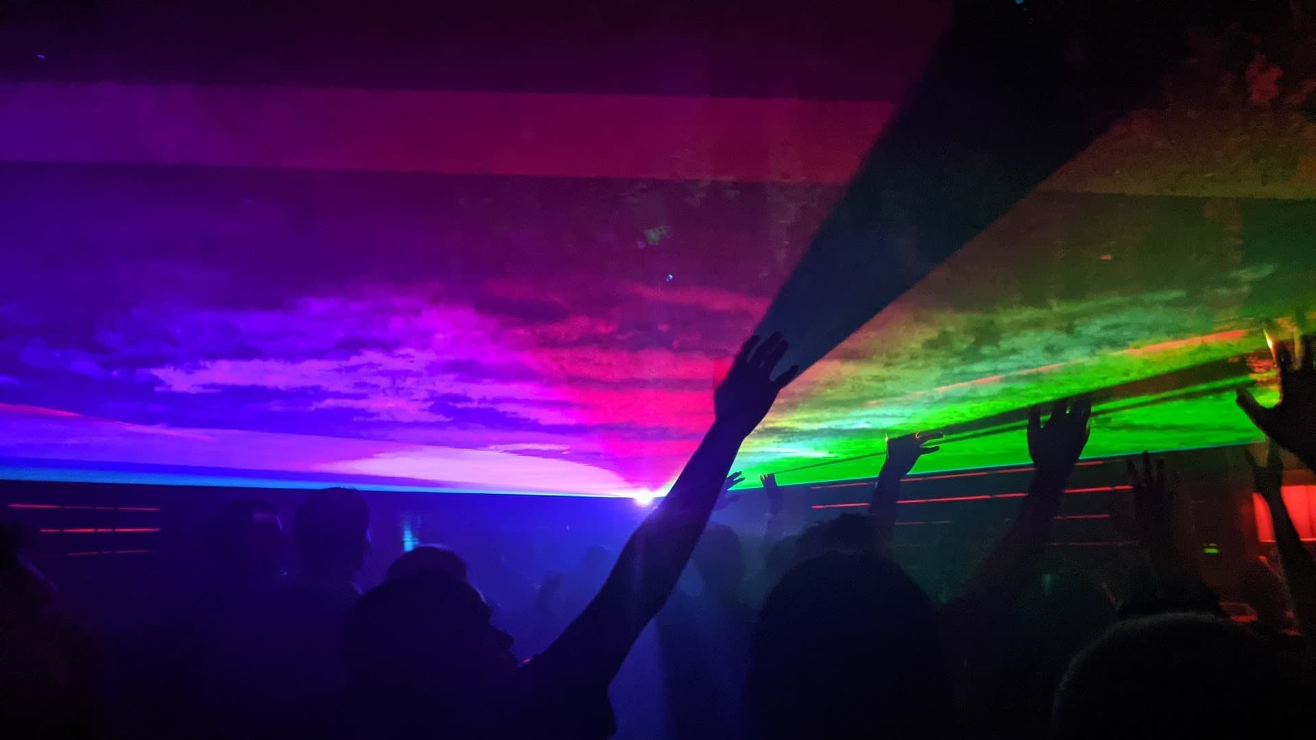 Vibrant light show at Treehouse in Miami Beach