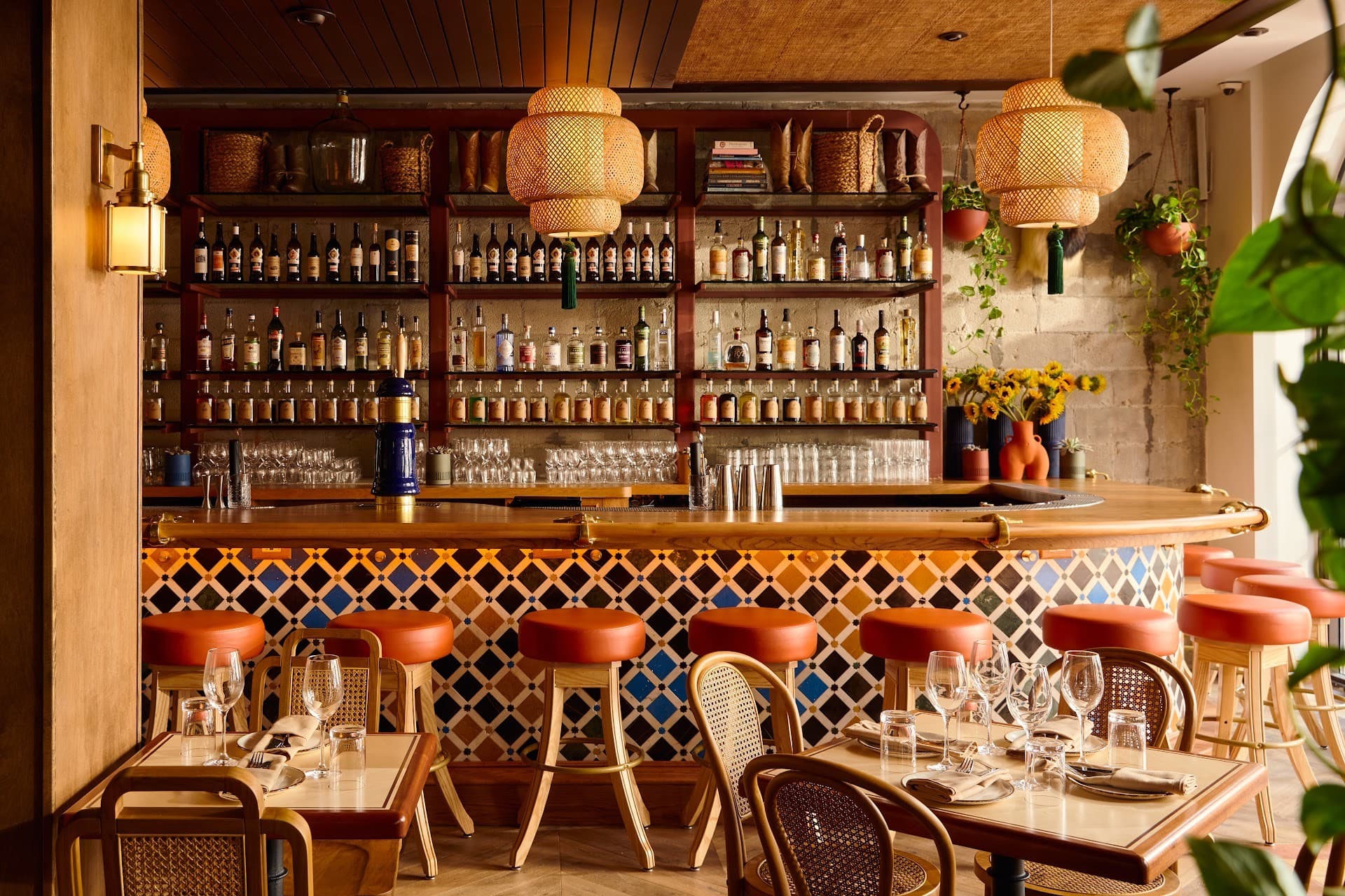 Bar area at Tropezón Miami Beach featuring a vibrant interior