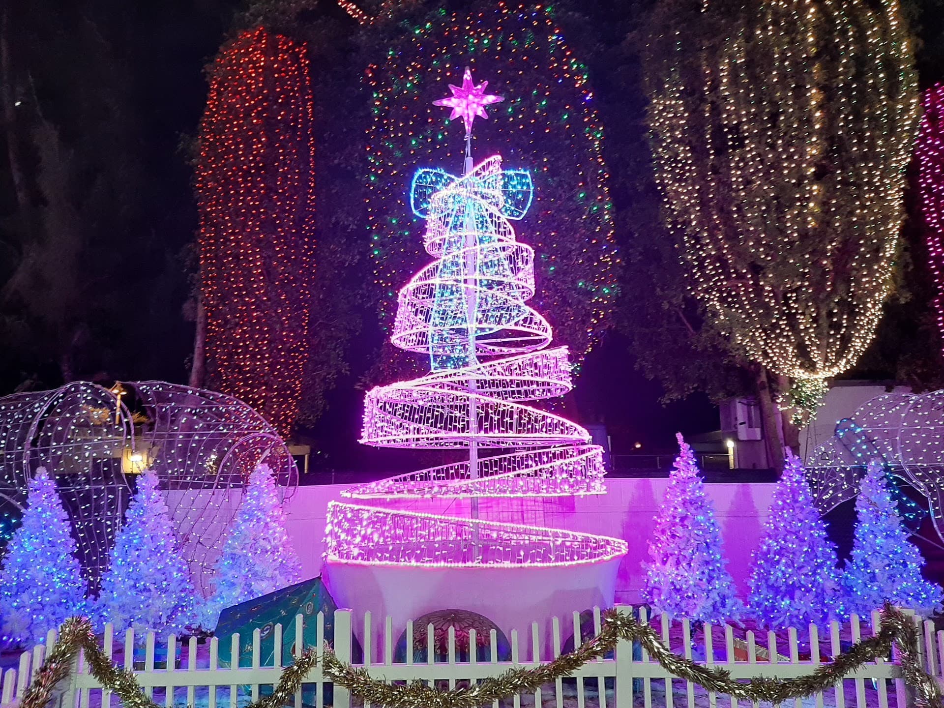 Colorful Christmas tree installation at Tropical Park, Miami