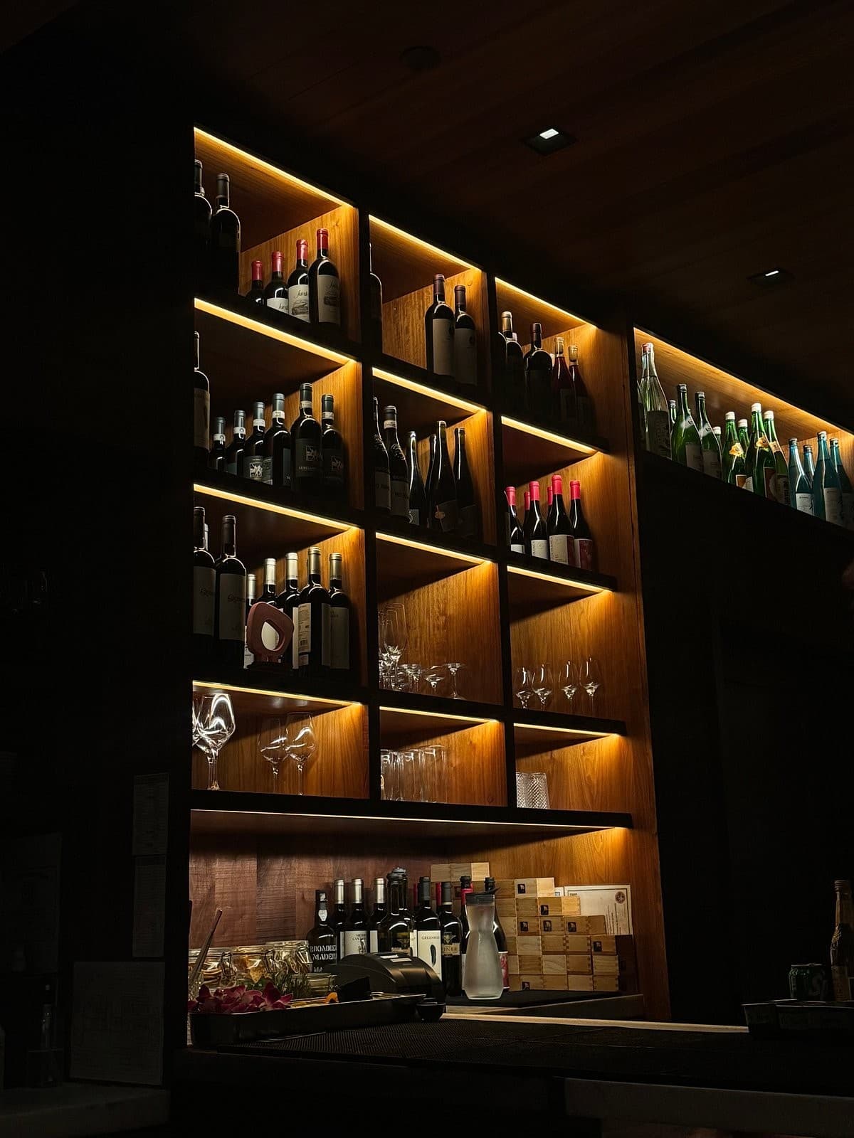 Stylish bar at Uchi Miami with wine selection