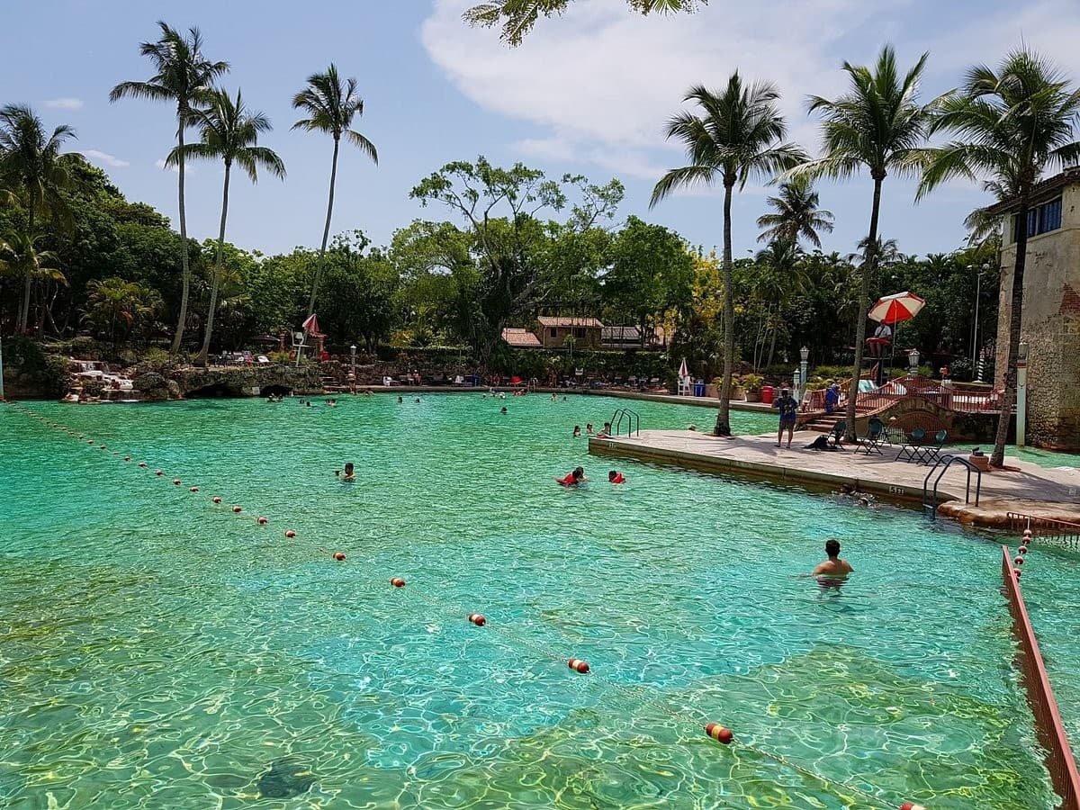 Venetian Pool in Coral Gables with palm trees