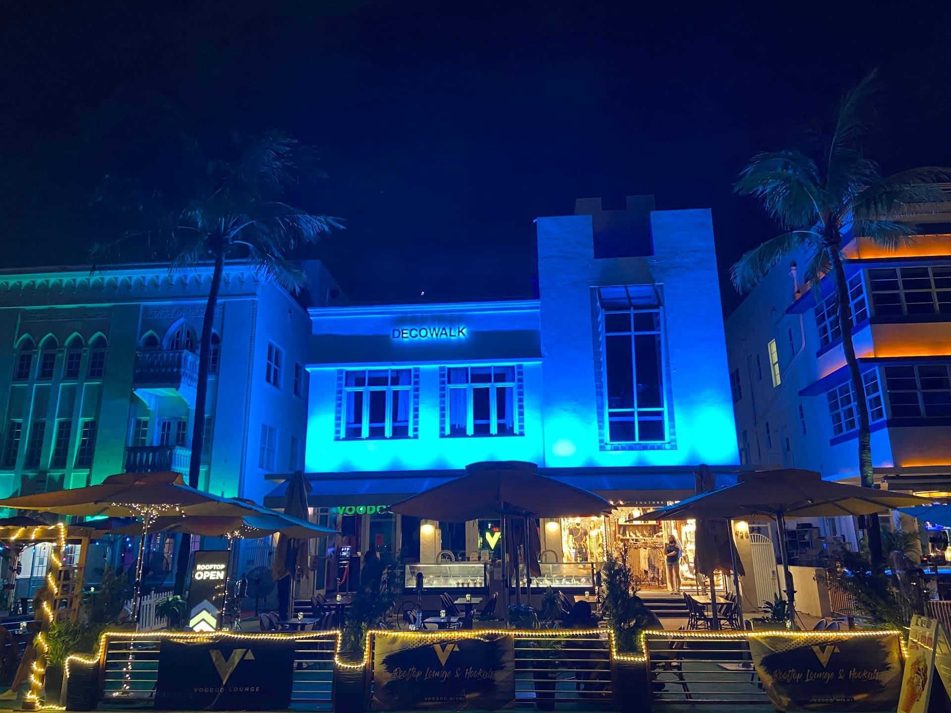 Voodoo Lounge & Rooftop exterior at night in Miami Beach