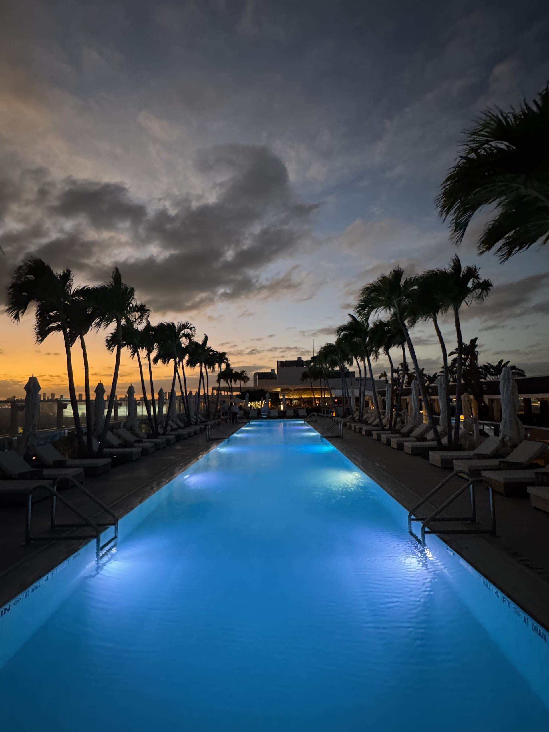 Watr at the 1 Rooftop Miami Beach pool at night