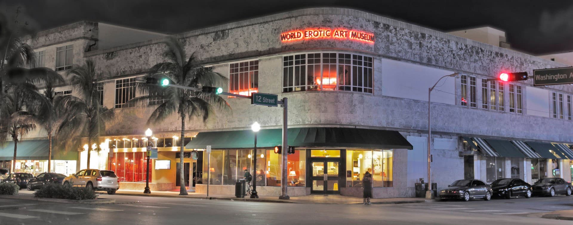 World Erotic Art Museum exterior at night Miami Beach