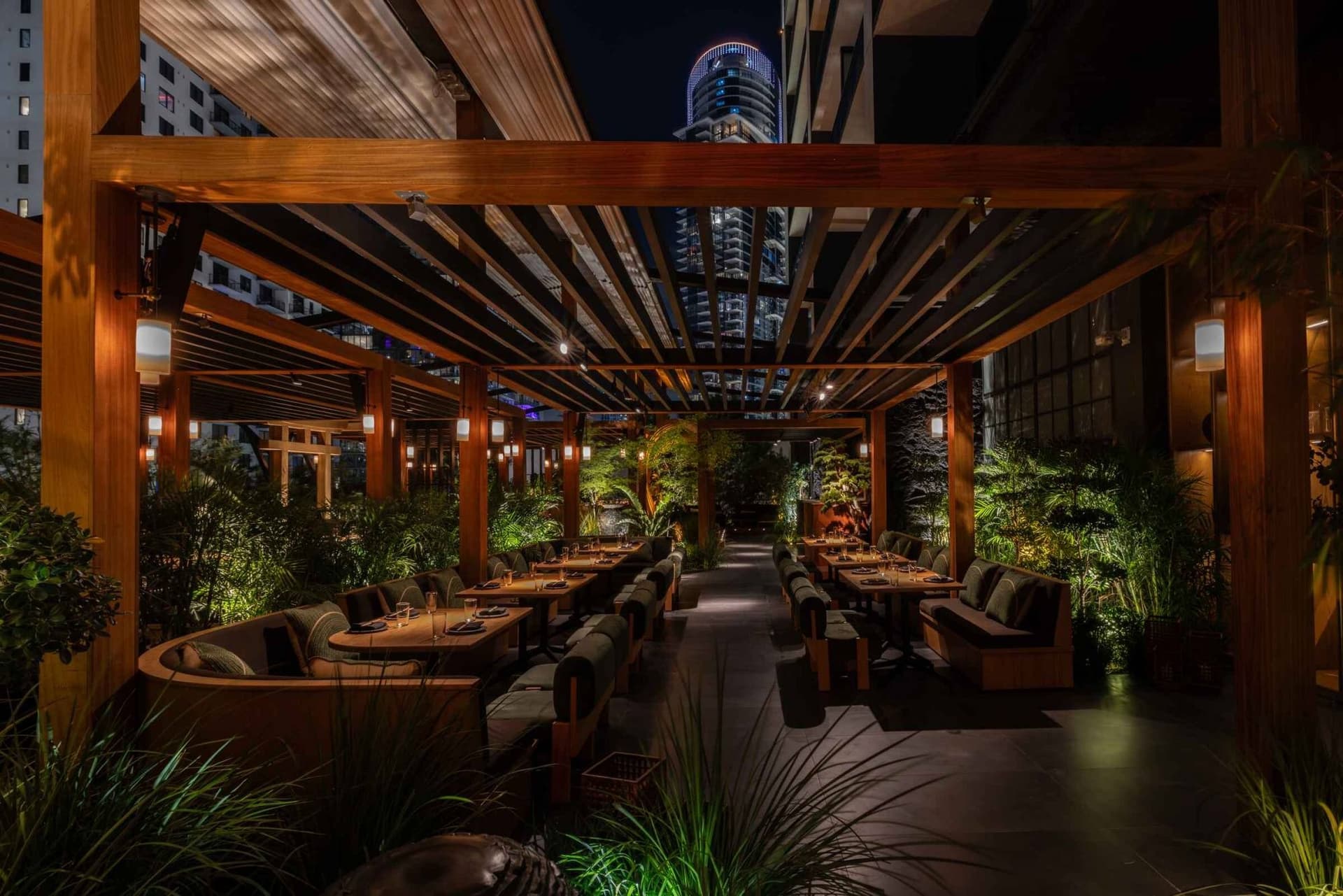 Yamashiro Miami restaurant interior at night