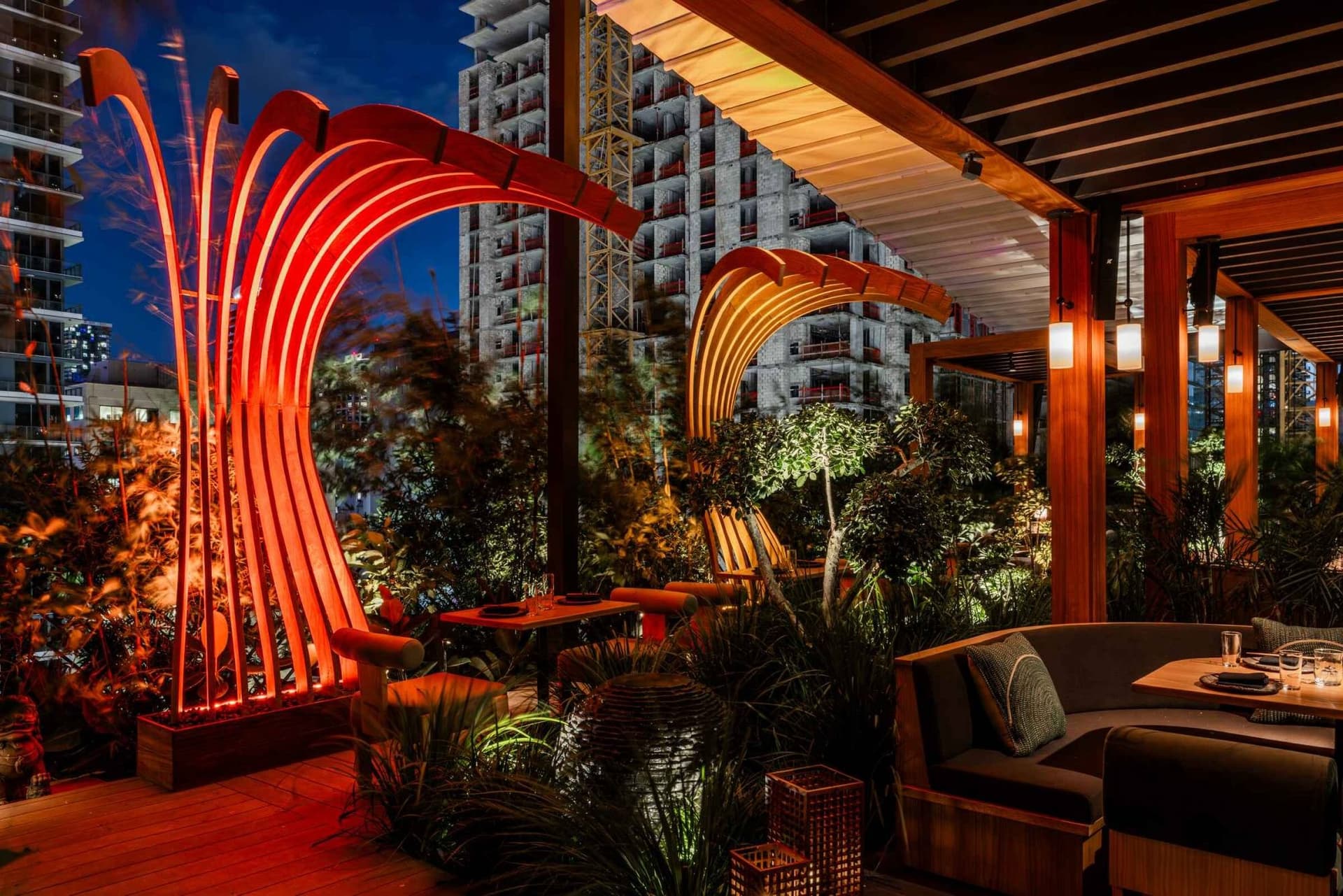 Yamashiro Miami interior with vibrant lighting