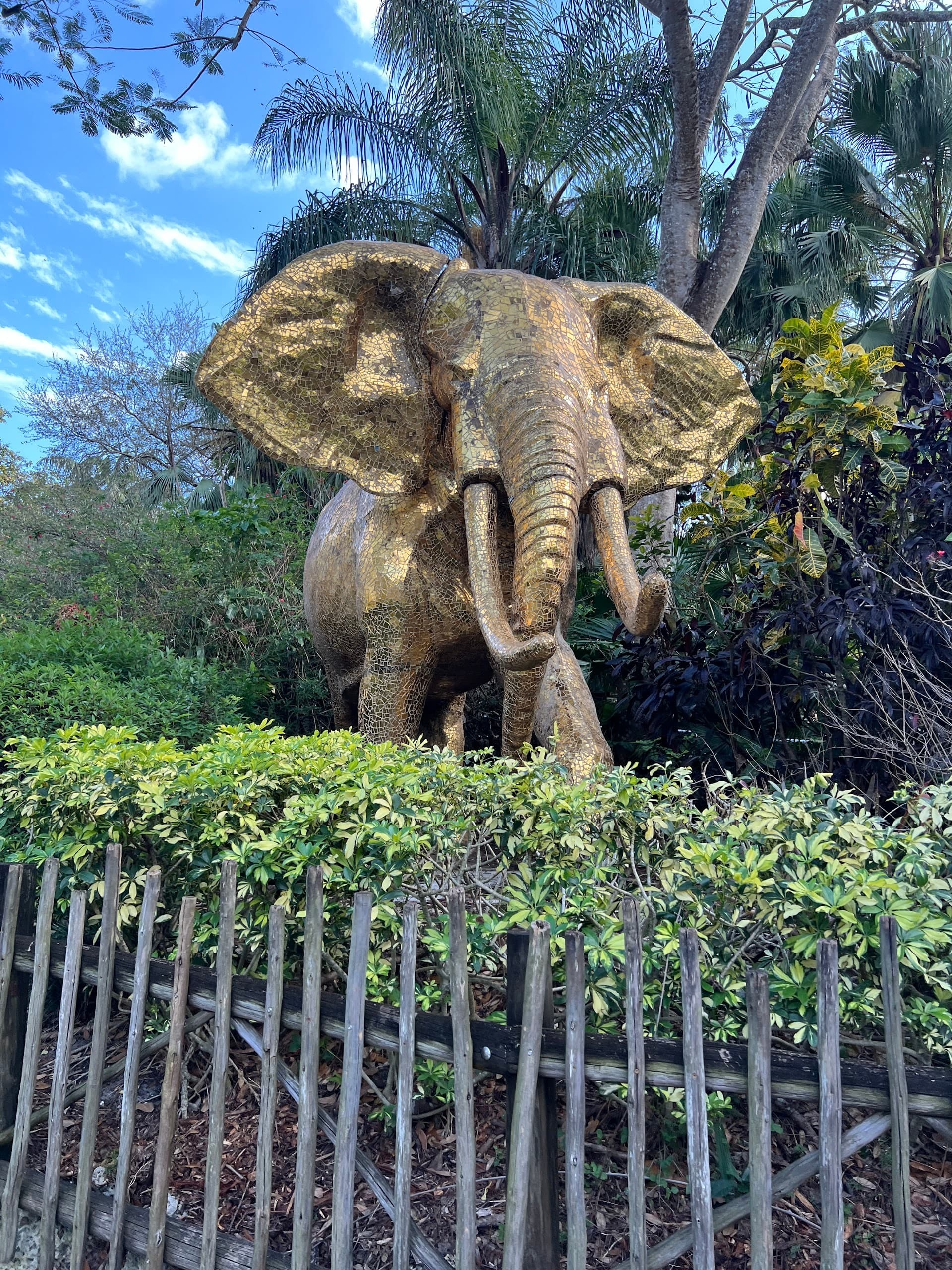 Golden elephant sculpture at Zoo Miami in Miami