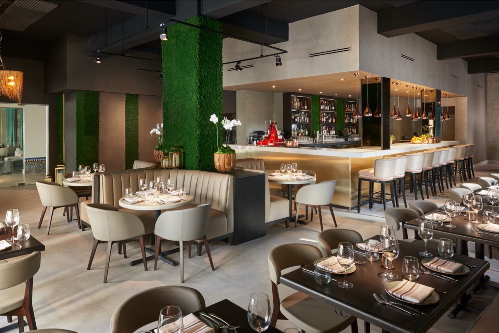 Modern dining area at Zucca, Coral Gables