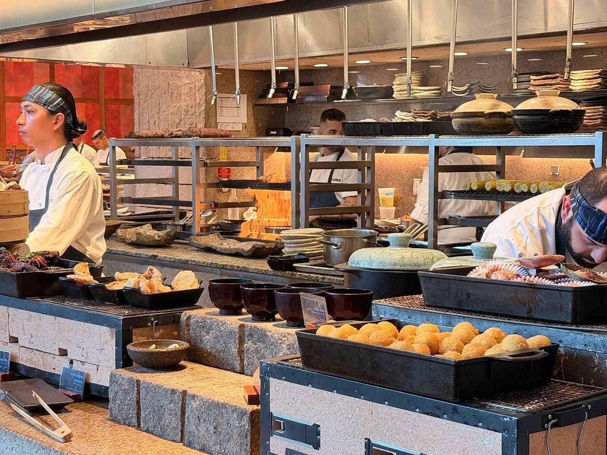 Cooks preparing food at Zuma Miami restaurant in Miami